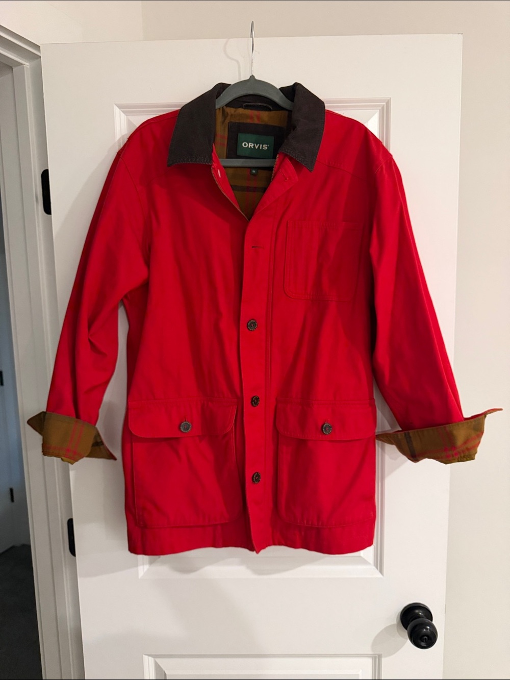 Orvis Red Field Coat with Dark Brown Corduroy Collar